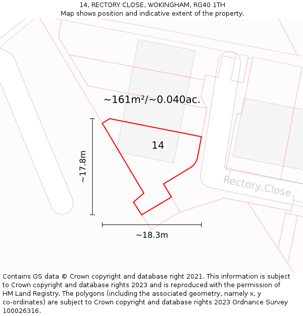 14, RECTORY CLOSE, WOKINGHAM, RG40 1TH: Plot and title map