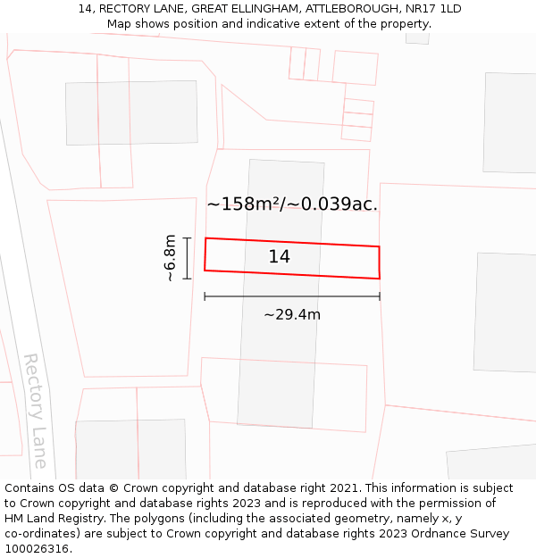 14, RECTORY LANE, GREAT ELLINGHAM, ATTLEBOROUGH, NR17 1LD: Plot and title map