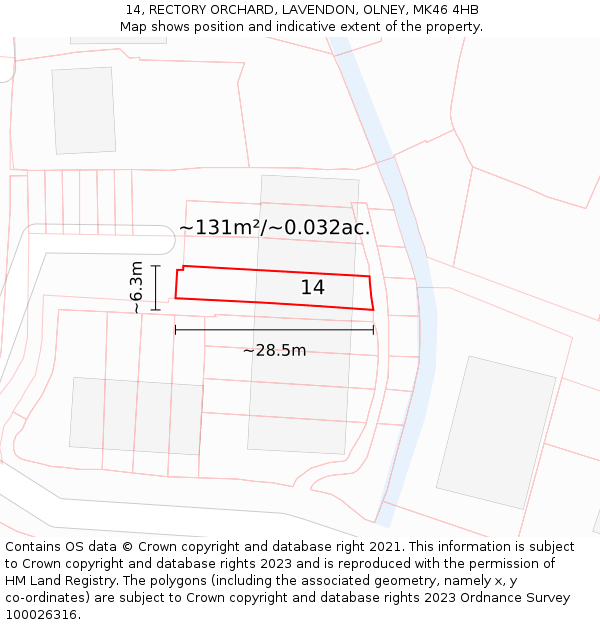 14, RECTORY ORCHARD, LAVENDON, OLNEY, MK46 4HB: Plot and title map