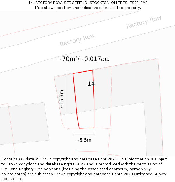 14, RECTORY ROW, SEDGEFIELD, STOCKTON-ON-TEES, TS21 2AE: Plot and title map