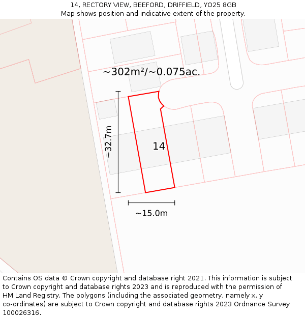 14, RECTORY VIEW, BEEFORD, DRIFFIELD, YO25 8GB: Plot and title map