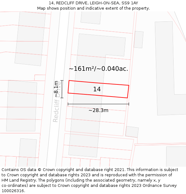 14, REDCLIFF DRIVE, LEIGH-ON-SEA, SS9 1AY: Plot and title map