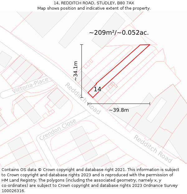 14, REDDITCH ROAD, STUDLEY, B80 7AX: Plot and title map