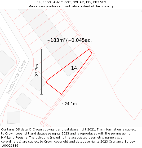 14, REDSHANK CLOSE, SOHAM, ELY, CB7 5FG: Plot and title map