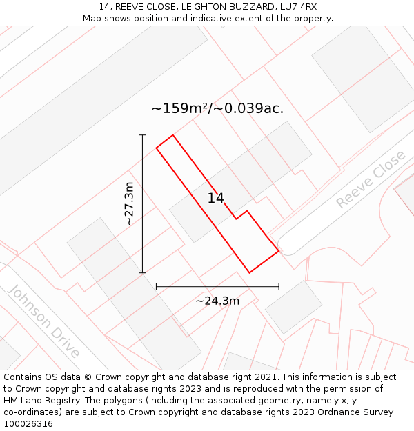 14, REEVE CLOSE, LEIGHTON BUZZARD, LU7 4RX: Plot and title map