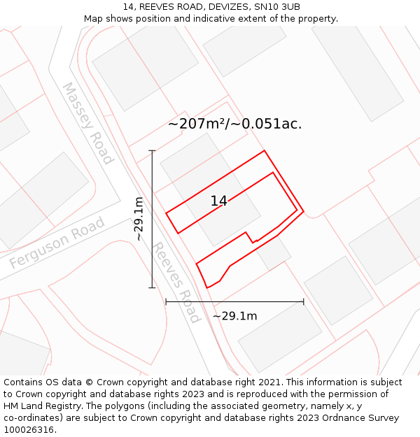 14, REEVES ROAD, DEVIZES, SN10 3UB: Plot and title map