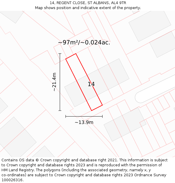 14, REGENT CLOSE, ST ALBANS, AL4 9TR: Plot and title map