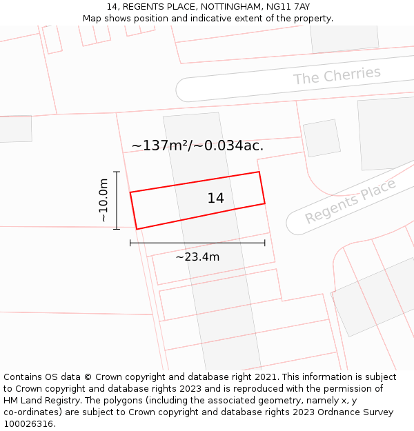 14, REGENTS PLACE, NOTTINGHAM, NG11 7AY: Plot and title map