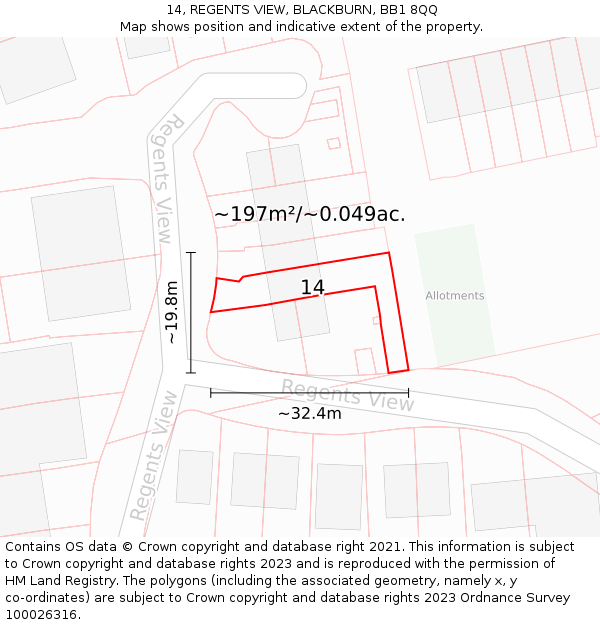14, REGENTS VIEW, BLACKBURN, BB1 8QQ: Plot and title map