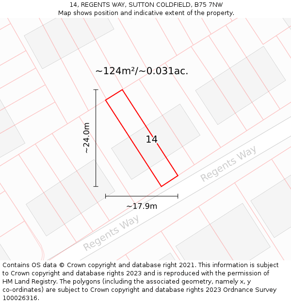 14, REGENTS WAY, SUTTON COLDFIELD, B75 7NW: Plot and title map