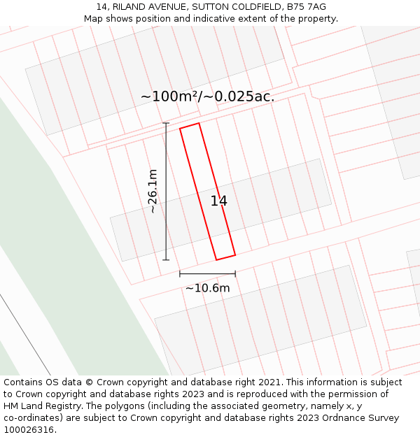 14, RILAND AVENUE, SUTTON COLDFIELD, B75 7AG: Plot and title map