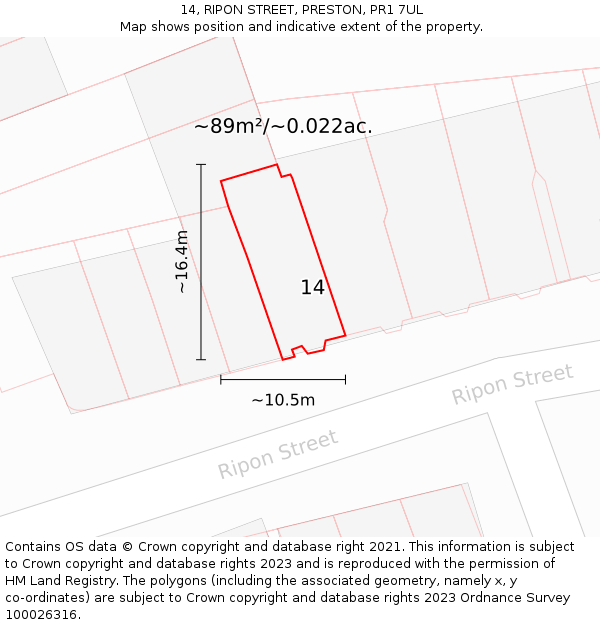 14, RIPON STREET, PRESTON, PR1 7UL: Plot and title map