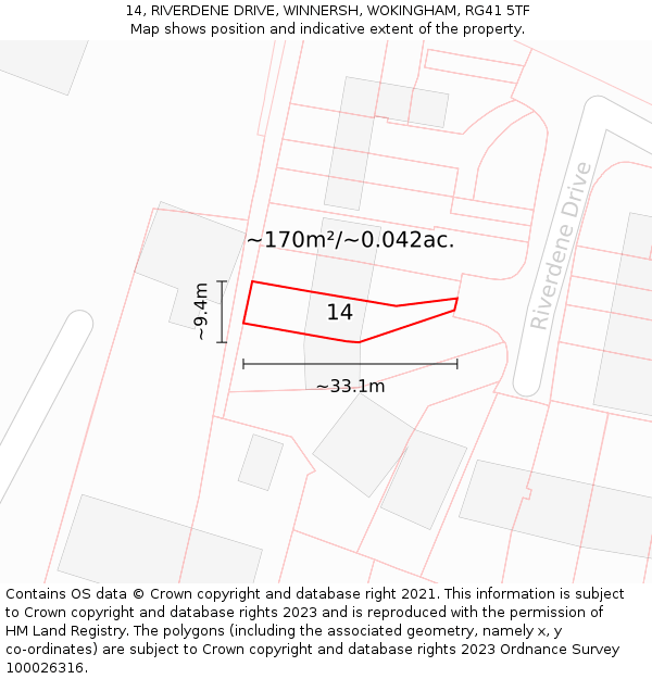 14, RIVERDENE DRIVE, WINNERSH, WOKINGHAM, RG41 5TF: Plot and title map