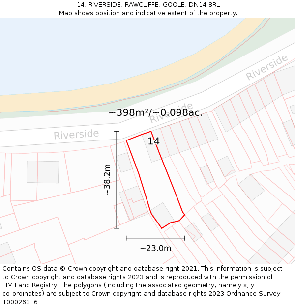 14, RIVERSIDE, RAWCLIFFE, GOOLE, DN14 8RL: Plot and title map