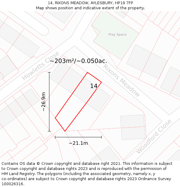 14, RIXONS MEADOW, AYLESBURY, HP19 7FP: Plot and title map