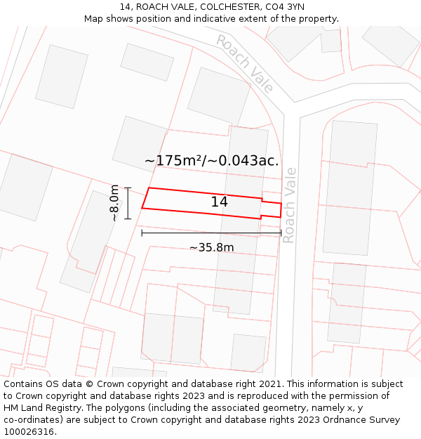 14, ROACH VALE, COLCHESTER, CO4 3YN: Plot and title map