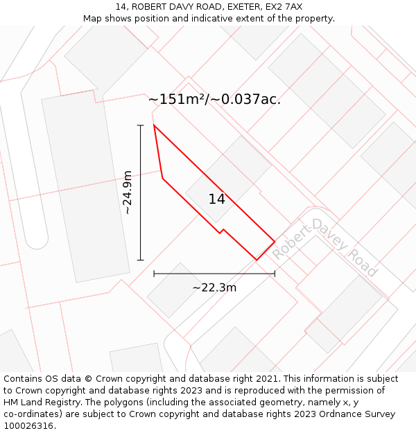 14, ROBERT DAVY ROAD, EXETER, EX2 7AX: Plot and title map