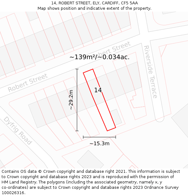 14, ROBERT STREET, ELY, CARDIFF, CF5 5AA: Plot and title map