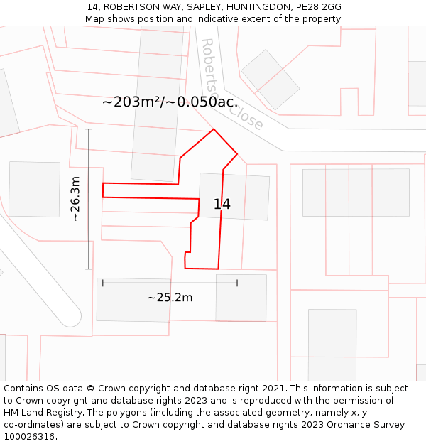 14, ROBERTSON WAY, SAPLEY, HUNTINGDON, PE28 2GG: Plot and title map