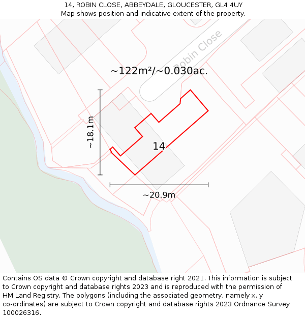 14, ROBIN CLOSE, ABBEYDALE, GLOUCESTER, GL4 4UY: Plot and title map