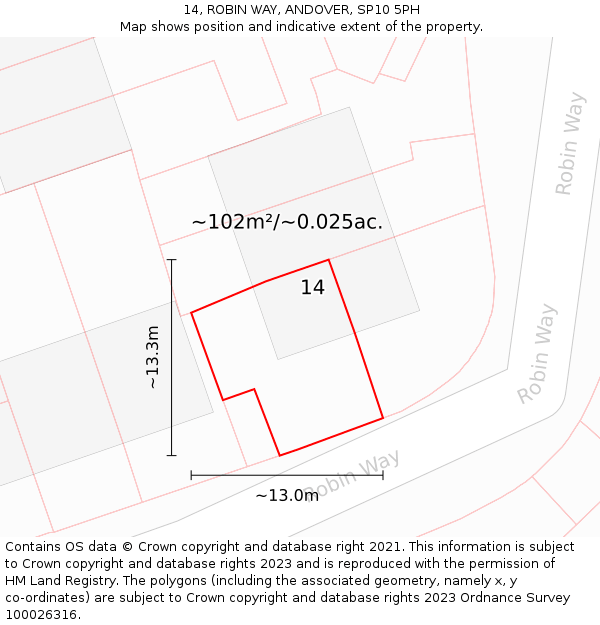 14, ROBIN WAY, ANDOVER, SP10 5PH: Plot and title map