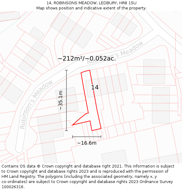14, ROBINSONS MEADOW, LEDBURY, HR8 1SU: Plot and title map