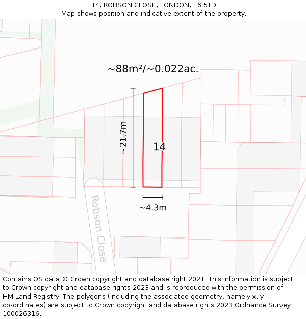 14, ROBSON CLOSE, LONDON, E6 5TD: Plot and title map