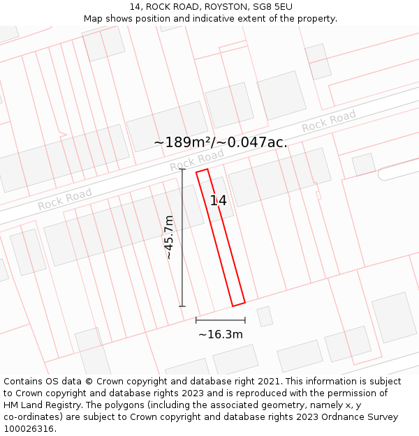 14, ROCK ROAD, ROYSTON, SG8 5EU: Plot and title map