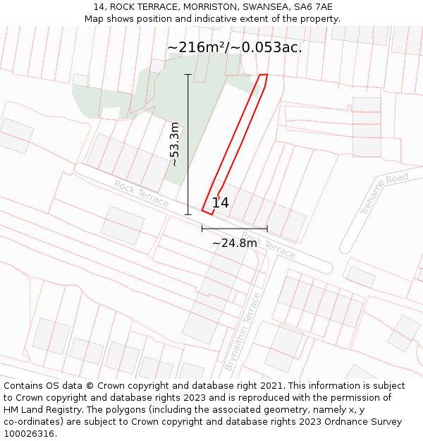 14, ROCK TERRACE, MORRISTON, SWANSEA, SA6 7AE: Plot and title map