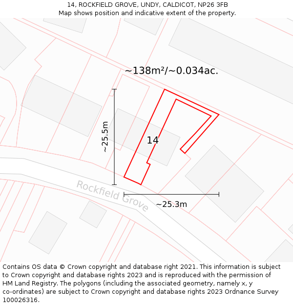 14, ROCKFIELD GROVE, UNDY, CALDICOT, NP26 3FB: Plot and title map
