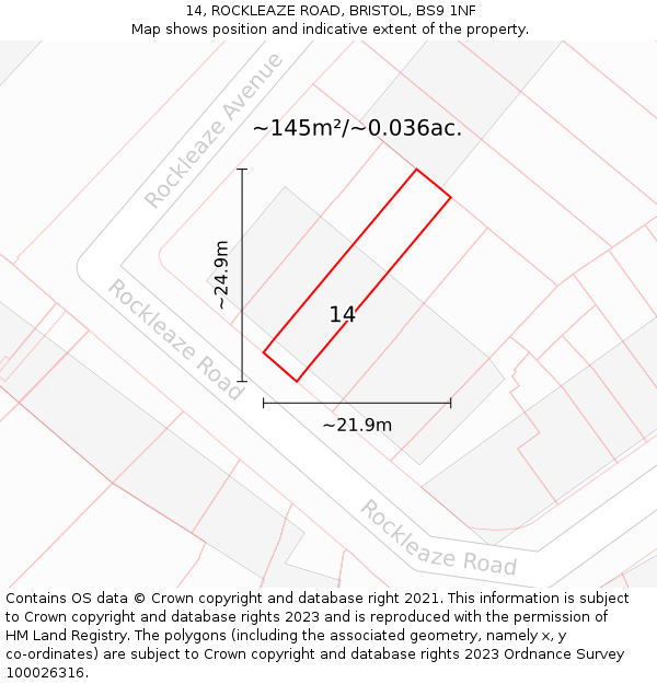 14, ROCKLEAZE ROAD, BRISTOL, BS9 1NF: Plot and title map