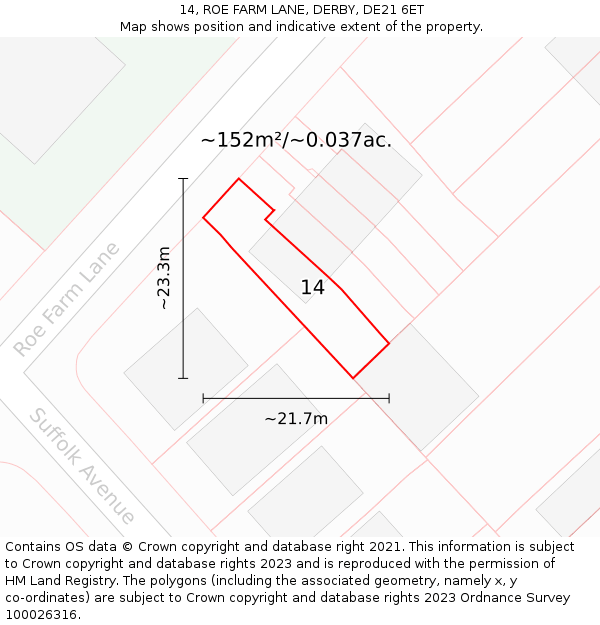 14, ROE FARM LANE, DERBY, DE21 6ET: Plot and title map