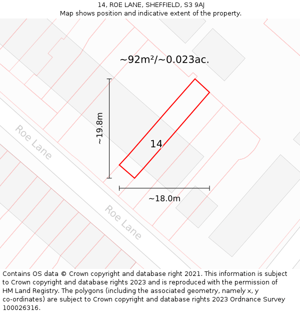 14, ROE LANE, SHEFFIELD, S3 9AJ: Plot and title map