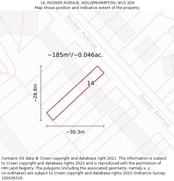 14, ROOKER AVENUE, WOLVERHAMPTON, WV2 2DX: Plot and title map