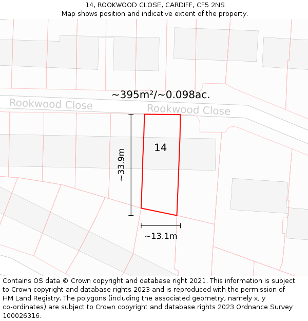 14, ROOKWOOD CLOSE, CARDIFF, CF5 2NS: Plot and title map