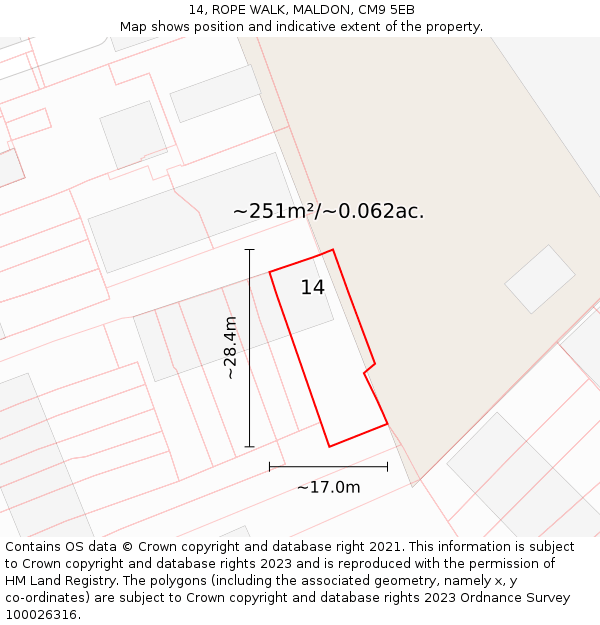 14, ROPE WALK, MALDON, CM9 5EB: Plot and title map