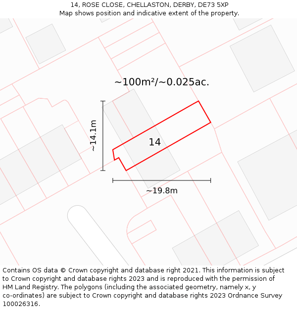 14, ROSE CLOSE, CHELLASTON, DERBY, DE73 5XP: Plot and title map