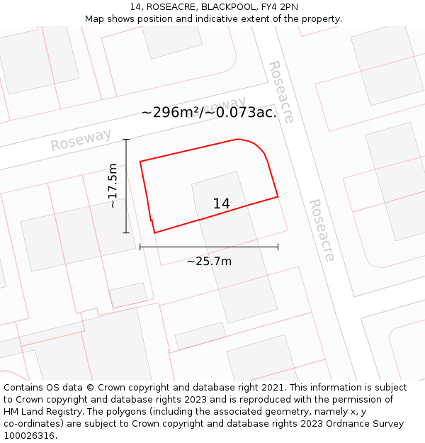 14, ROSEACRE, BLACKPOOL, FY4 2PN: Plot and title map