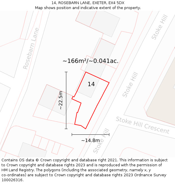 14, ROSEBARN LANE, EXETER, EX4 5DX: Plot and title map