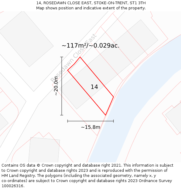 14, ROSEDAWN CLOSE EAST, STOKE-ON-TRENT, ST1 3TH: Plot and title map