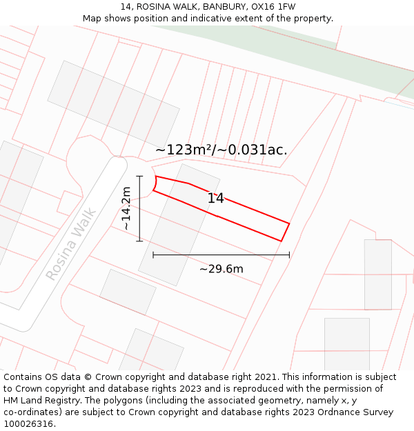 14, ROSINA WALK, BANBURY, OX16 1FW: Plot and title map