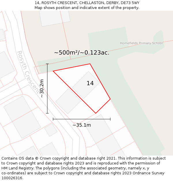 14, ROSYTH CRESCENT, CHELLASTON, DERBY, DE73 5WY: Plot and title map