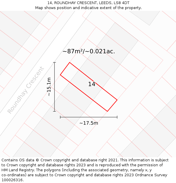 14, ROUNDHAY CRESCENT, LEEDS, LS8 4DT: Plot and title map