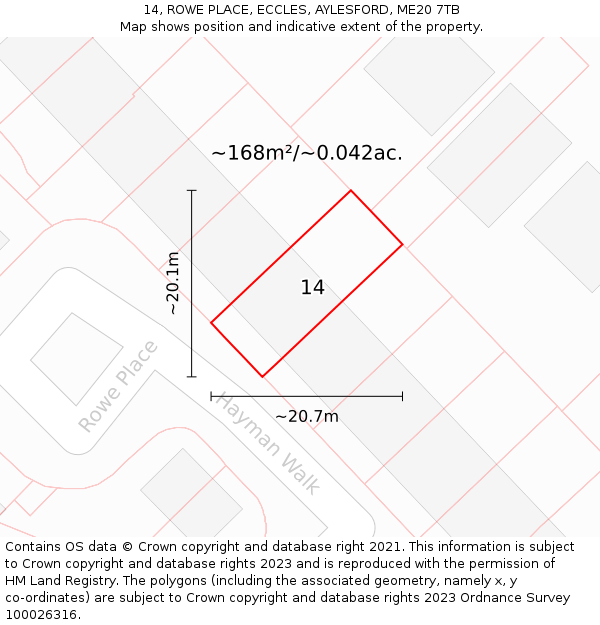 14, ROWE PLACE, ECCLES, AYLESFORD, ME20 7TB: Plot and title map