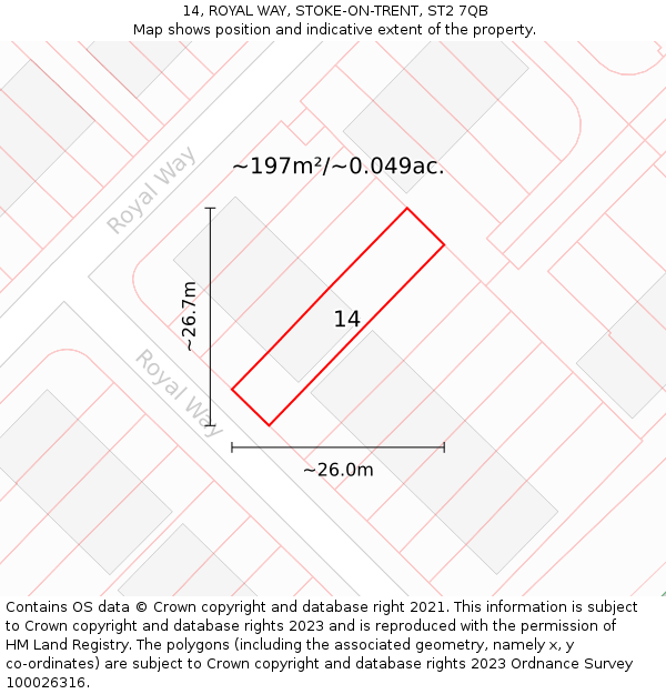 14, ROYAL WAY, STOKE-ON-TRENT, ST2 7QB: Plot and title map