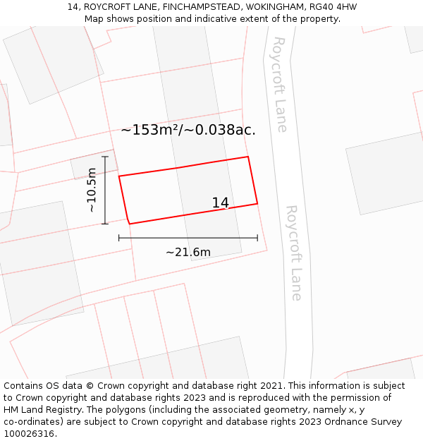 14, ROYCROFT LANE, FINCHAMPSTEAD, WOKINGHAM, RG40 4HW: Plot and title map