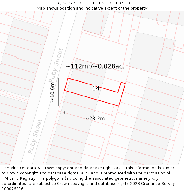 14, RUBY STREET, LEICESTER, LE3 9GR: Plot and title map