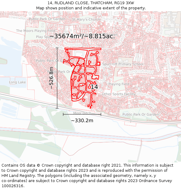14, RUDLAND CLOSE, THATCHAM, RG19 3XW: Plot and title map