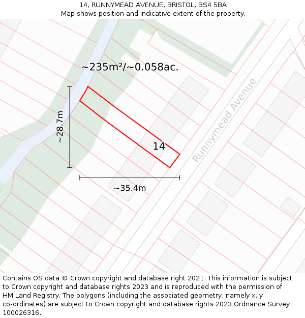 14, RUNNYMEAD AVENUE, BRISTOL, BS4 5BA: Plot and title map