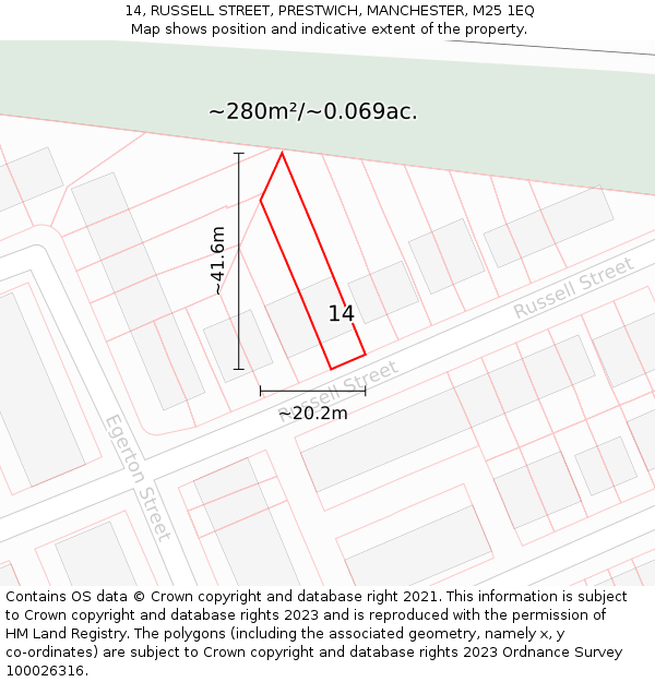 14, RUSSELL STREET, PRESTWICH, MANCHESTER, M25 1EQ: Plot and title map